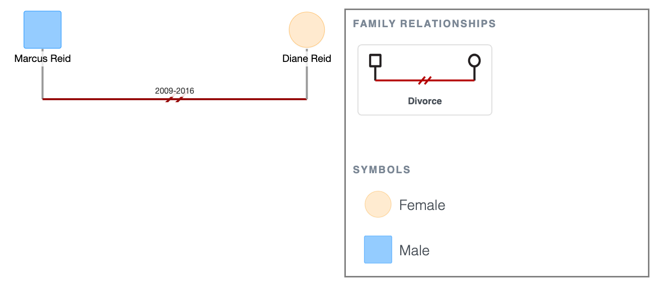 A Divorce Symbol Example in a Genogram