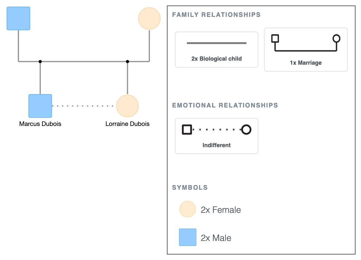 Indifferent Symbol Example in a Genogram