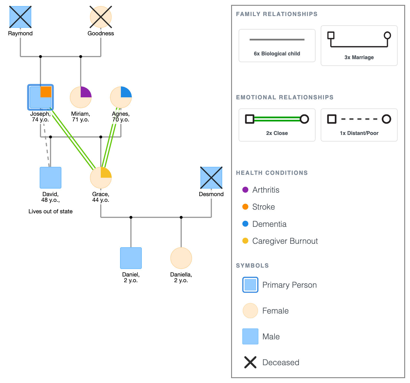 Genogram for Healthcare and Elderly Care Social Work Assessment
